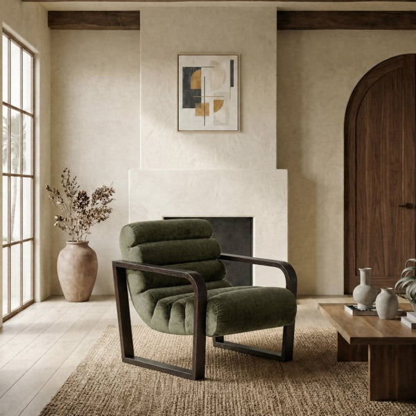Safavieh Kellibeth Velvet Accent Lounge Chair with Dark Walnut Legs for Living Rooms Green SFV8802B