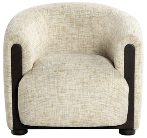 Safavieh Latisha Barrel Back Accent Chair Curved Fabric Seat with Walnut Legs for Living Room Beige SFV8803A