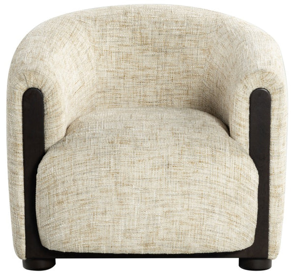 Safavieh Latisha Barrel Back Accent Chair Curved Fabric Seat with Walnut Legs for Living Room Beige SFV8803A