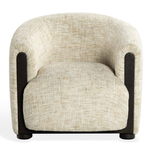 Safavieh Latisha Barrel Back Accent Chair Curved Fabric Seat with Walnut Legs for Living Room Beige SFV8803A