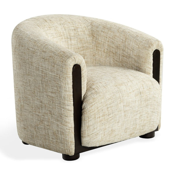 Safavieh Latisha Barrel Back Accent Chair Curved Fabric Seat with Walnut Legs for Living Room Beige SFV8803A