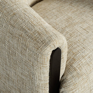 Safavieh Latisha Barrel Back Accent Chair Curved Fabric Seat with Walnut Legs for Living Room Beige SFV8803A