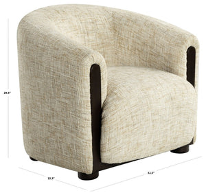Safavieh Latisha Barrel Back Accent Chair Curved Fabric Seat with Walnut Legs for Living Room Beige SFV8803A