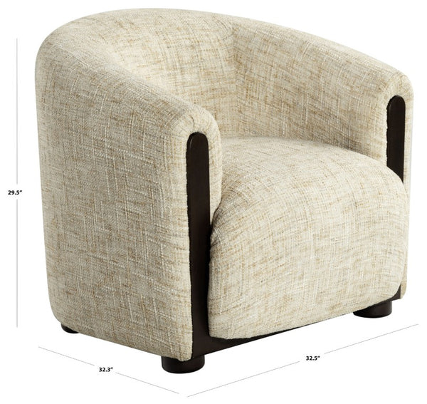 Safavieh Latisha Barrel Back Accent Chair Curved Fabric Seat with Walnut Legs for Living Room Beige SFV8803A