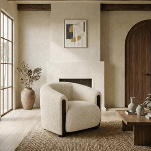 Safavieh Latisha Barrel Back Accent Chair Curved Fabric Seat with Walnut Legs for Living Room Beige SFV8803A