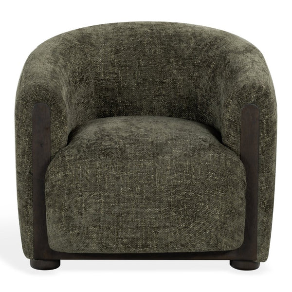 Safavieh Latisha Barrel Back Accent Chair Curved Fabric Seat with Walnut Legs for Living Room Green SFV8803B