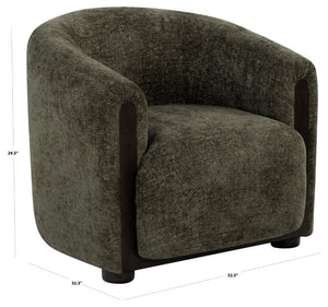 Safavieh Latisha Barrel Back Accent Chair Curved Fabric Seat with Walnut Legs for Living Room Green SFV8803B