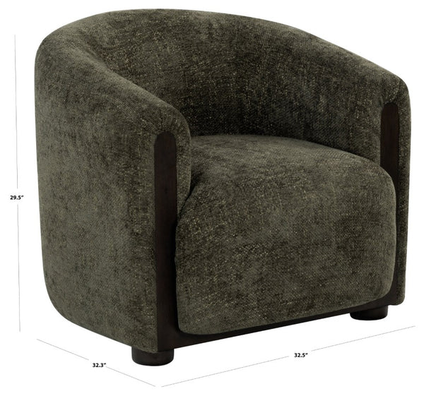Safavieh Latisha Barrel Back Accent Chair Curved Fabric Seat with Walnut Legs for Living Room Green SFV8803B