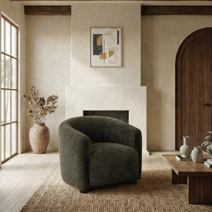 Safavieh Latisha Barrel Back Accent Chair Curved Fabric Seat with Walnut Legs for Living Room Green SFV8803B