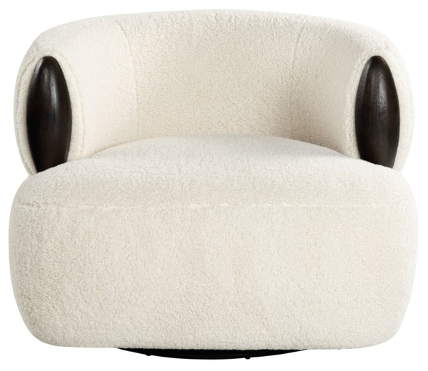 Safavieh Hailianne Teddy Barrel Accent Chair Plush Foam Seat with Dark Walnut Legs for Any Room Cream SFV8804A