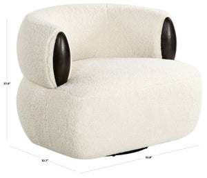 Safavieh Hailianne Teddy Barrel Accent Chair Plush Foam Seat with Dark Walnut Legs for Any Room Cream SFV8804A