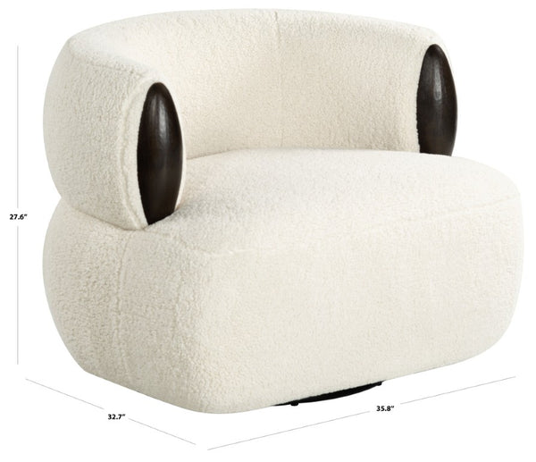 Safavieh Hailianne Teddy Barrel Accent Chair Plush Foam Seat with Dark Walnut Legs for Any Room Cream SFV8804A