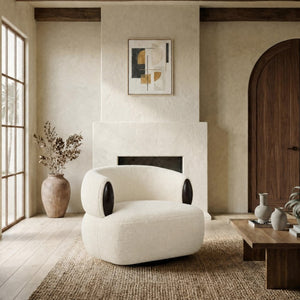 Safavieh Hailianne Teddy Barrel Accent Chair Plush Foam Seat with Dark Walnut Legs for Any Room Cream SFV8804A