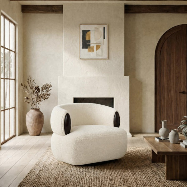 Safavieh Hailianne Teddy Barrel Accent Chair Plush Foam Seat with Dark Walnut Legs for Any Room Cream SFV8804A