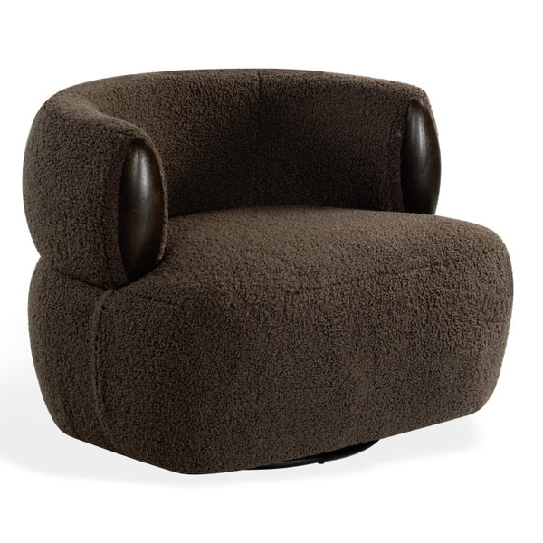 Safavieh Hailianne Teddy Barrel Accent Chair Plush Foam Seat with Dark Walnut Legs for Any Room Dark Brown SFV8804B