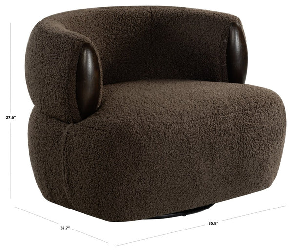 Safavieh Hailianne Teddy Barrel Accent Chair Plush Foam Seat with Dark Walnut Legs for Any Room Dark Brown SFV8804B
