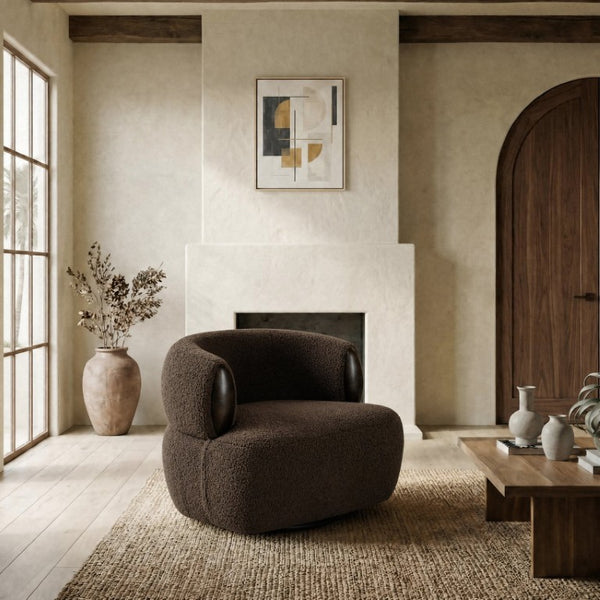 Safavieh Hailianne Teddy Barrel Accent Chair Plush Foam Seat with Dark Walnut Legs for Any Room Dark Brown SFV8804B