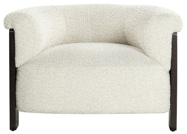 Safavieh Feliciabrianna Barrel Back Accent Chair Plush Upholstered Walnut Frame Lounge Seat Beige SFV8805A
