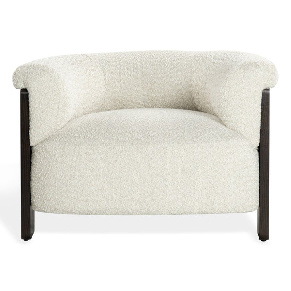 Safavieh Feliciabrianna Barrel Back Accent Chair Plush Upholstered Walnut Frame Lounge Seat Beige SFV8805A