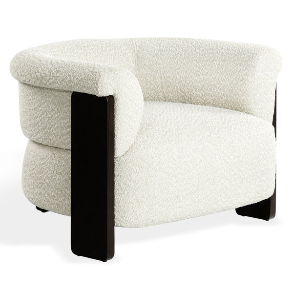Safavieh Feliciabrianna Barrel Back Accent Chair Plush Upholstered Walnut Frame Lounge Seat Beige SFV8805A