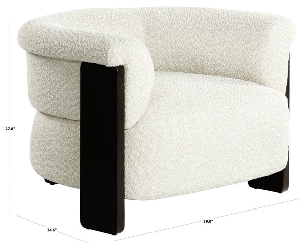 Safavieh Feliciabrianna Barrel Back Accent Chair Plush Upholstered Walnut Frame Lounge Seat Beige SFV8805A