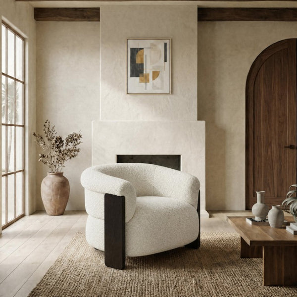 Safavieh Feliciabrianna Barrel Back Accent Chair Plush Upholstered Walnut Frame Lounge Seat Beige SFV8805A