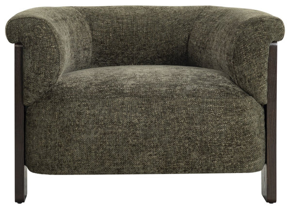 Safavieh Feliciabrianna Barrel Back Accent Chair Plush Upholstered Walnut Frame Lounge Seat Dark Green SFV8805B