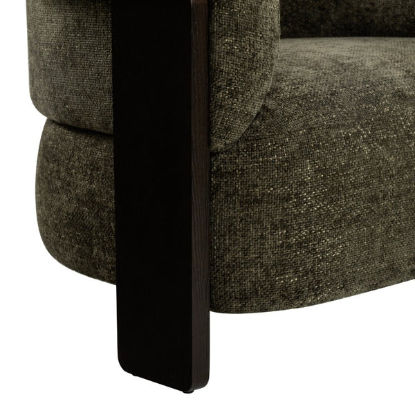Safavieh Feliciabrianna Barrel Back Accent Chair Plush Upholstered Walnut Frame Lounge Seat Dark Green SFV8805B
