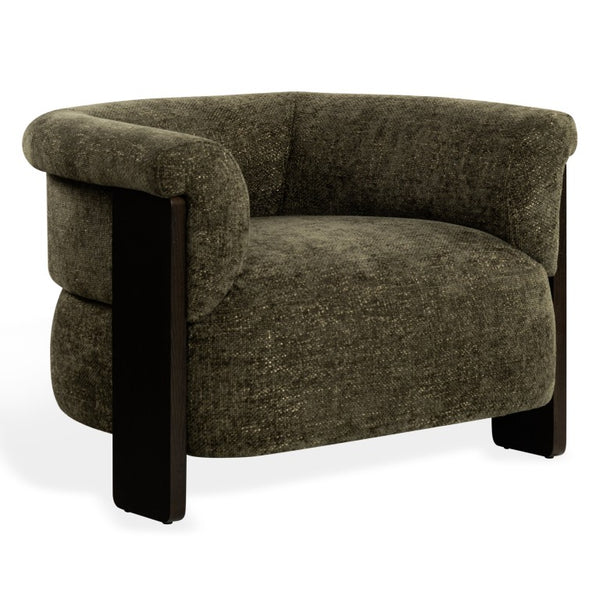 Safavieh Feliciabrianna Barrel Back Accent Chair Plush Upholstered Walnut Frame Lounge Seat Dark Green SFV8805B