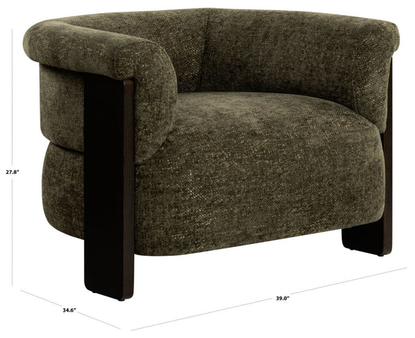 Safavieh Feliciabrianna Barrel Back Accent Chair Plush Upholstered Walnut Frame Lounge Seat Dark Green SFV8805B