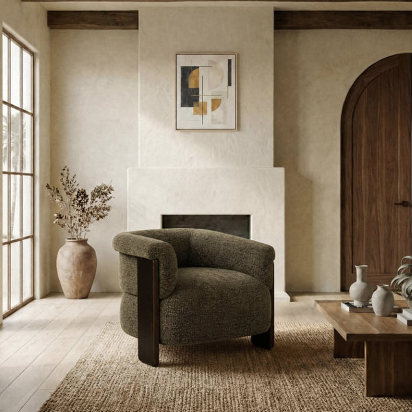 Safavieh Feliciabrianna Barrel Back Accent Chair Plush Upholstered Walnut Frame Lounge Seat Dark Green SFV8805B