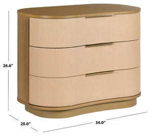 Safavieh Joanne 3 Drawer Natural Wood Nightstand with Metal Accents for Modern Farmhouse Bedrooms SFV8807A
