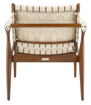 Safavieh DILAN Leather Safari Chair - Modern Mid-Century Design with Woven Straps for Elegant Living Spaces Cream / Light Brown SFV9005A