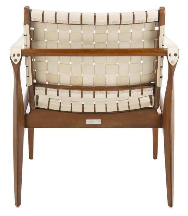 Safavieh DILAN Leather Safari Chair - Modern Mid-Century Design with Woven Straps for Elegant Living Spaces Cream / Light Brown SFV9005A