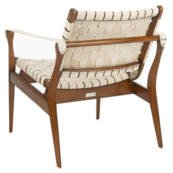 Safavieh DILAN Leather Safari Chair - Modern Mid-Century Design with Woven Straps for Elegant Living Spaces Cream / Light Brown SFV9005A