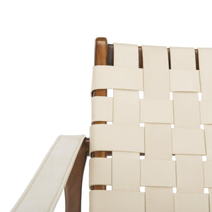 Safavieh DILAN Leather Safari Chair - Modern Mid-Century Design with Woven Straps for Elegant Living Spaces Cream / Light Brown SFV9005A