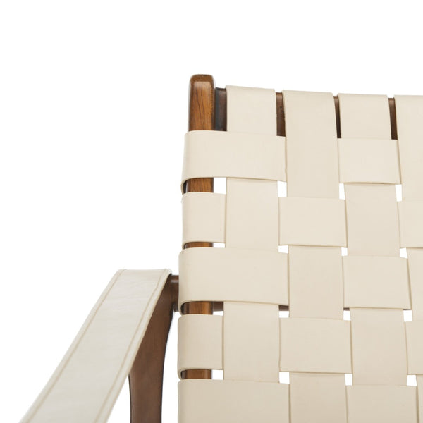 Safavieh DILAN Leather Safari Chair - Modern Mid-Century Design with Woven Straps for Elegant Living Spaces Cream / Light Brown SFV9005A
