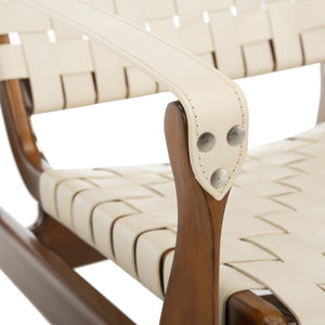 Safavieh DILAN Leather Safari Chair - Modern Mid-Century Design with Woven Straps for Elegant Living Spaces Cream / Light Brown SFV9005A