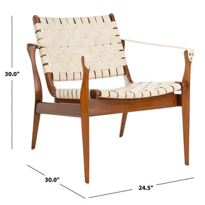 Safavieh DILAN Leather Safari Chair - Modern Mid-Century Design with Woven Straps for Elegant Living Spaces Cream / Light Brown SFV9005A