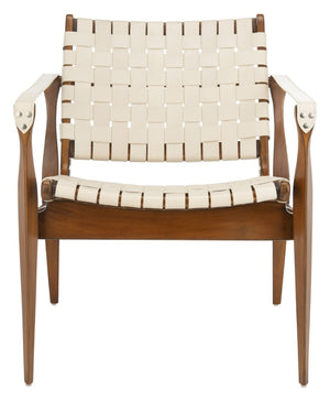 Safavieh DILAN Leather Safari Chair - Modern Mid-Century Design with Woven Straps for Elegant Living Spaces Cream / Light Brown SFV9005A