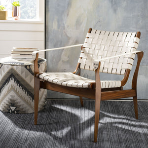 Safavieh DILAN Leather Safari Chair - Modern Mid-Century Design with Woven Straps for Elegant Living Spaces Cream / Light Brown SFV9005A