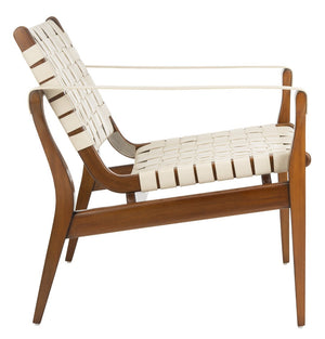 Safavieh DILAN Leather Safari Chair - Modern Mid-Century Design with Woven Straps for Elegant Living Spaces Cream / Light Brown SFV9005A