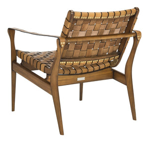 Safavieh DILAN Leather Safari Chair - Modern Mid-Century Design with Woven Straps for Elegant Living Spaces Light Brown / Brown SFV9005B