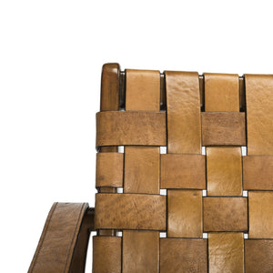 Safavieh DILAN Leather Safari Chair - Modern Mid-Century Design with Woven Straps for Elegant Living Spaces Light Brown / Brown SFV9005B
