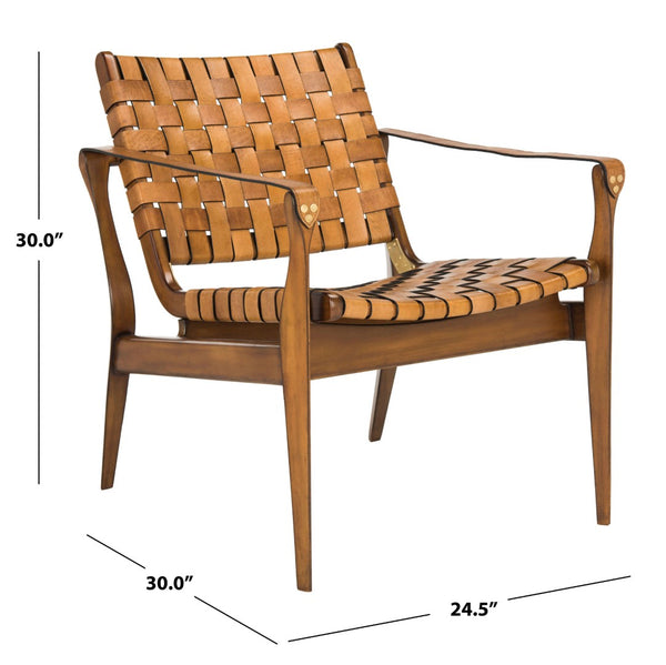 Safavieh DILAN Leather Safari Chair - Modern Mid-Century Design with Woven Straps for Elegant Living Spaces Light Brown / Brown SFV9005B