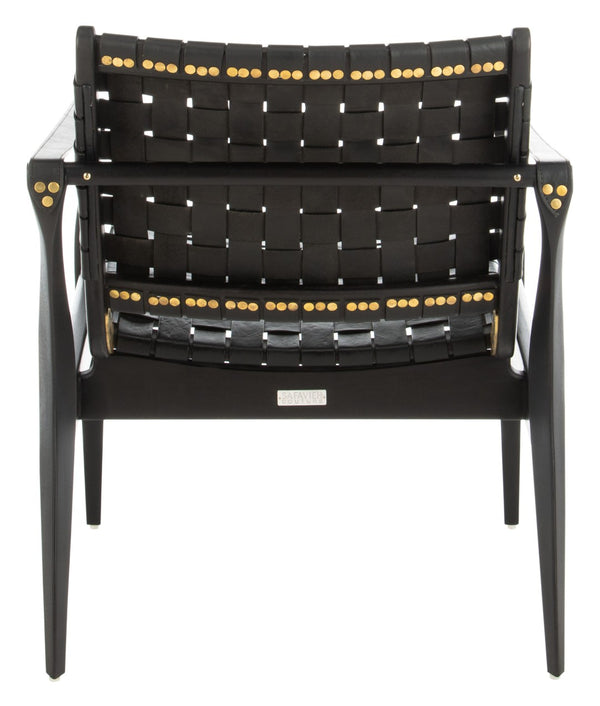 Safavieh DILAN Leather Safari Chair - Modern Mid-Century Design with Woven Straps for Elegant Living Spaces Black / Black SFV9005C