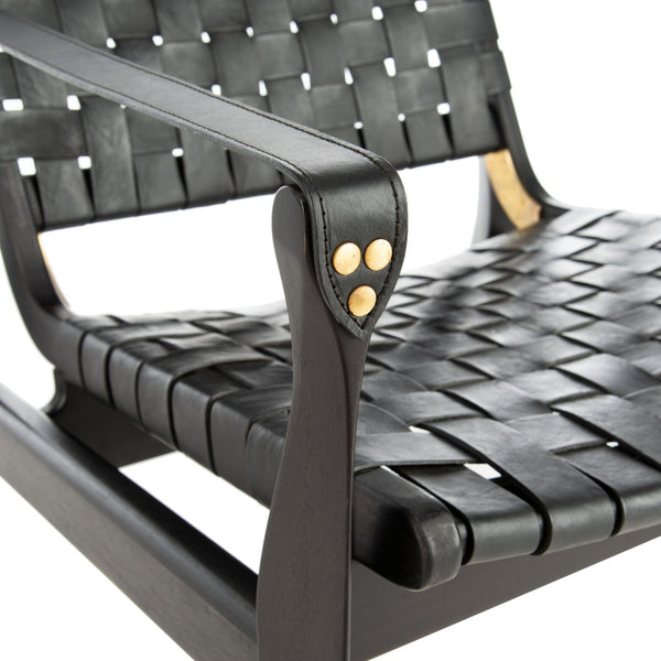 Safavieh DILAN Leather Safari Chair - Modern Mid-Century Design with Woven Straps for Elegant Living Spaces Black / Black SFV9005C