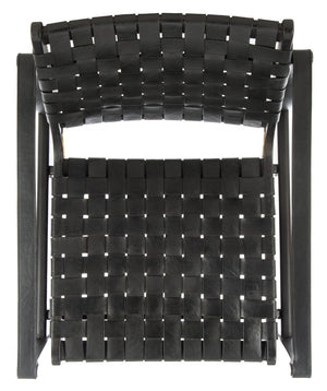Safavieh DILAN Leather Safari Chair - Modern Mid-Century Design with Woven Straps for Elegant Living Spaces Black / Black SFV9005C