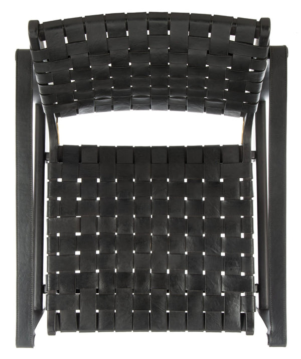 Safavieh DILAN Leather Safari Chair - Modern Mid-Century Design with Woven Straps for Elegant Living Spaces Black / Black SFV9005C
