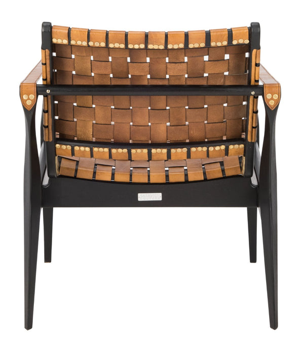 Safavieh DILAN Leather Safari Chair - Modern Mid-Century Design with Woven Straps for Elegant Living Spaces Black / Brown SFV9005D